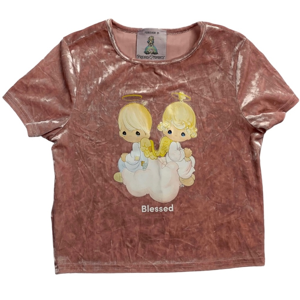 F21 x Precious Moments Blessed Dusty Pink Velvet Crop Top
